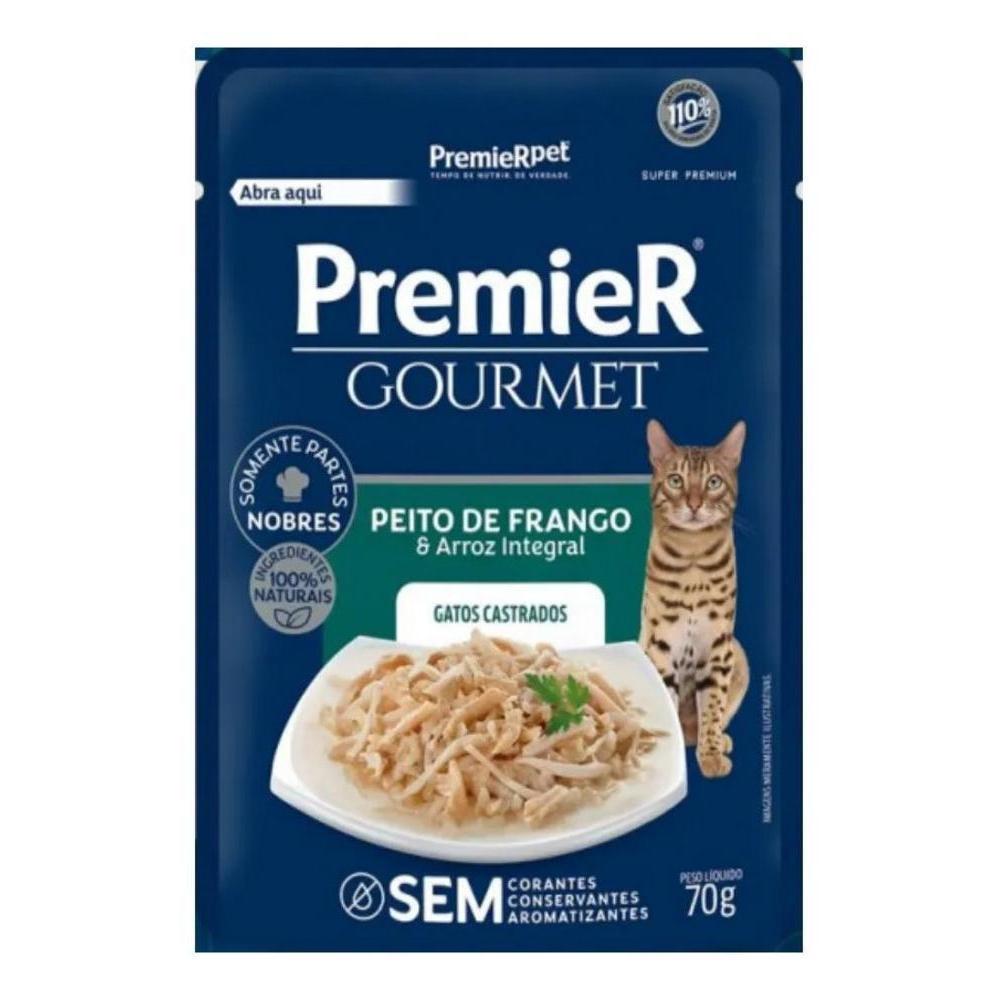 Ração Úmida Sachê Premier Gatos Castrados Sabor Peito de Frango e Arroz Integral 70G