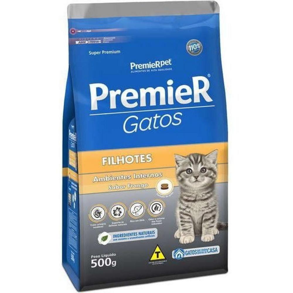 Ração para Gatos Filhotes Ambientes Internos Sabor Frango Premier Pet 500G