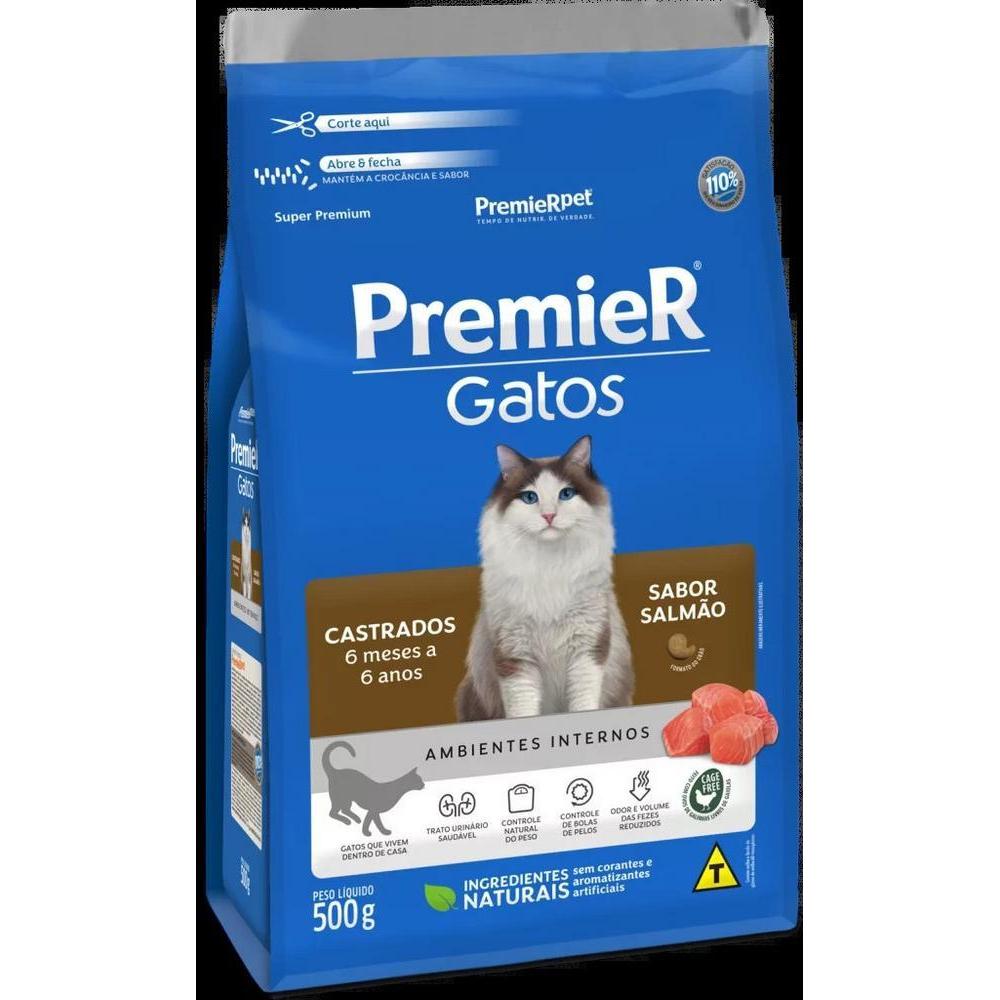 Ração Seca PremieR Gatos Castrados 6 meses a 6 anos sabor Salmão 500g